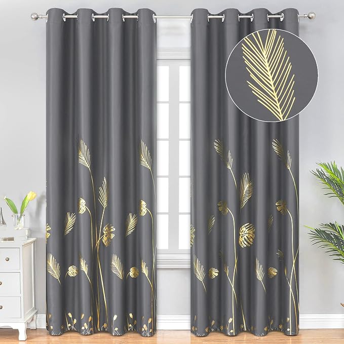 Dark Grey Blackout Curtains & Drapes 84 Inch Length 2 Panels Set by ESTELARTEXTILER