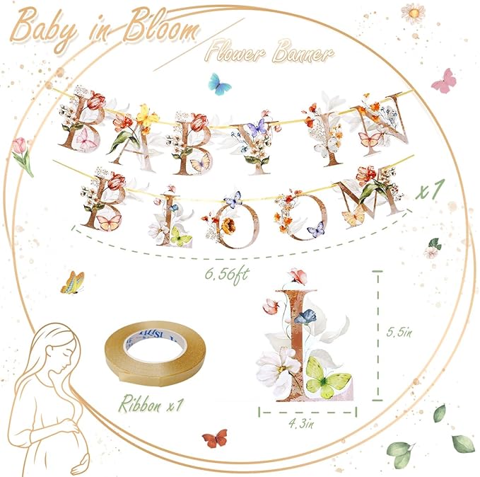 Flower Butterfly Baby in Bloom Banner, Wildflower Butterflies Baby Shower Sign - Image 5