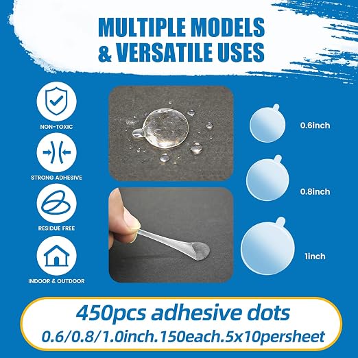 450Pcs Double Sided Adhesive Dots, 0.6"+0.8"+1" Clear No Trace Sticky Tac - Image 2