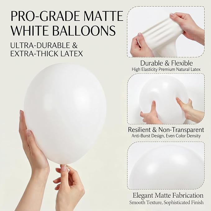 104pcs White Balloon Garland Arch Kit, Different Sizes 18 12 10 5 Inch | White - Image 3