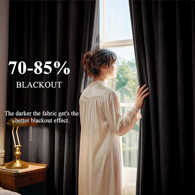 Blackout Black Velvet Curtains for Home Theater, W52 x L84, 2 Panels | 300GSM - Image 3