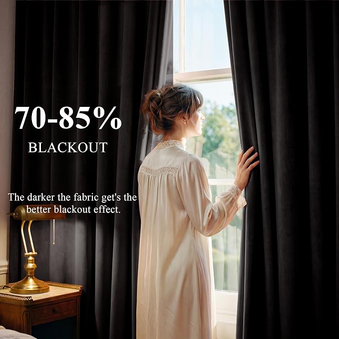 Blackout Black Velvet Curtains for Home Theater, W62 x L90, 2 Panels | 300GSM - Image 3