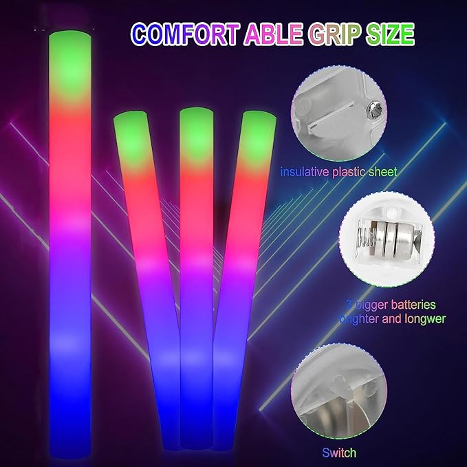 49pcs Foam Glow Sticks,Wedding Party Glow Sticks,,Party Favors Supplies Flashing Glow Party Supplies Light Up Baton Wands, Raves, Birthday,Christmas,Bulk Led Foam Sticks