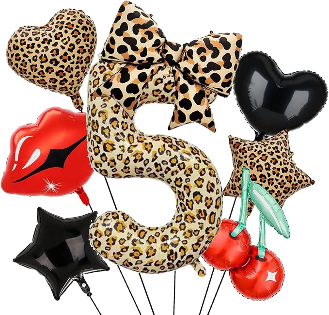 Leopard Print Bow Balloons Birthday Decorations 40Inch Cheetah Number 5 Foil by Unknown