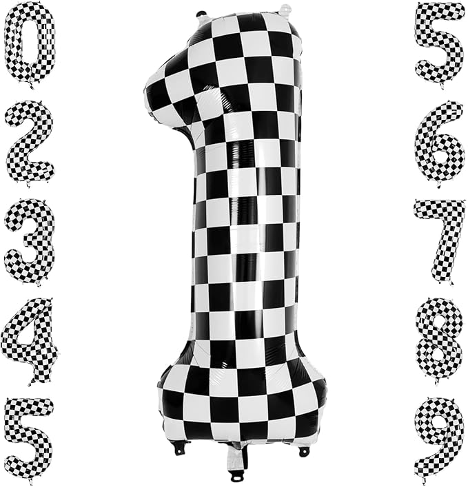 40 Inch Checkered Number 1 Balloon, Large Foil Black and White Number Balloons by Unknown
