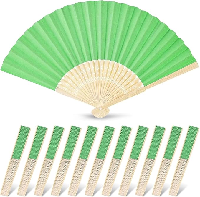 JOHOUSE 12 PCS Green Paper Fans Handheld, 8.3 Inch Foldable Hand Fan | Woodland by JOHOUSE