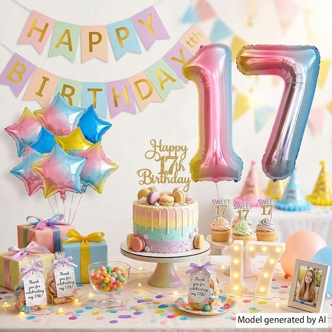 Rainbow Ombre Number 17 Balloon 40 Inch Pastel Foil Decor - Image 6