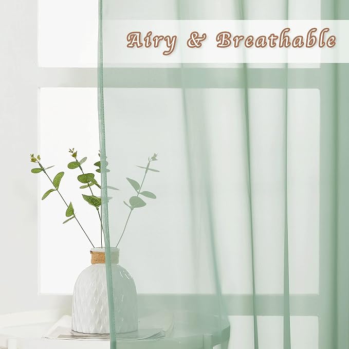 NICETOWN Sage Green Kitchen Curtains 45 inch Length, Grommet Voile Sheer Airy & - Image 3