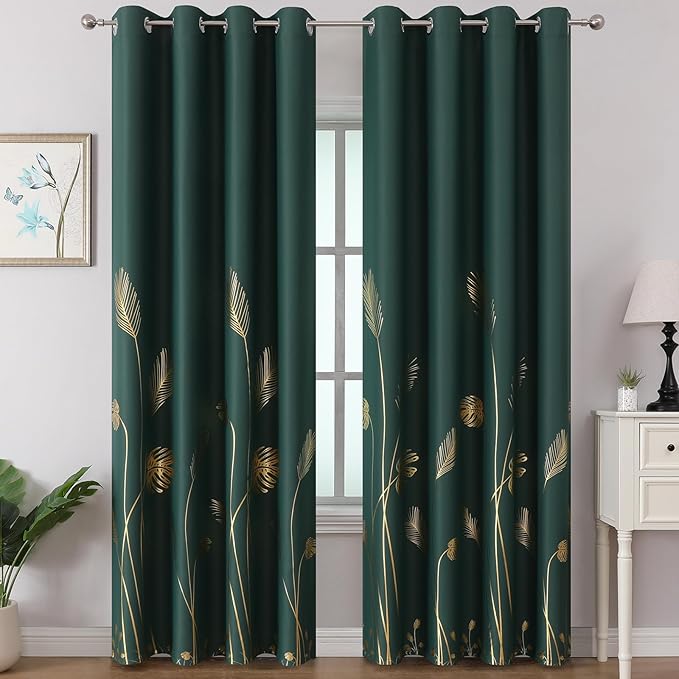 Green Blackout Curtains for Living Room 108 Inch Length 2 Panels Set, Thermal by ESTELARTEXTILER