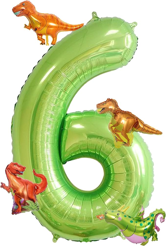 Dinosaur 6th Birthday Decorations 40 Inch Giant Green Number 6 Foil Balloon | by FacnyGather