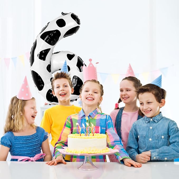 40 Inch Cow Print Number 6 Balloon, Large Black & White Decor - Image 2