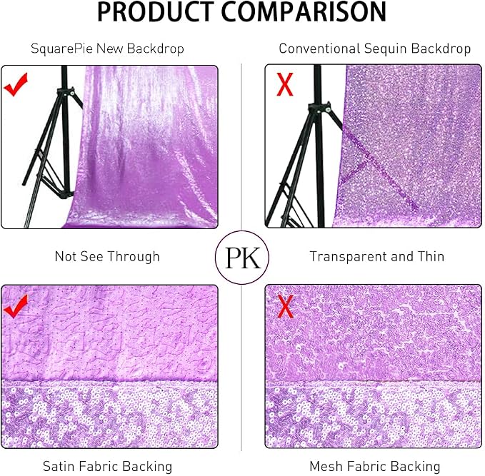 SquarePie 8x8ft Lavender Sequin Backdrop, High Density Non-Transparent Glitter - Image 6