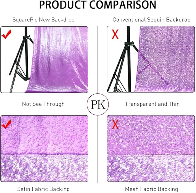 SquarePie Sequin Backdrop Less Transparent Background Sparkly Curtain for Wedding Party 7FT x 7FT Lavender
