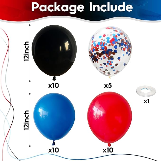 Red Blue Black Balloons, 12 Inch Royal Blue Red Confetti Latex Balloon - Image 2