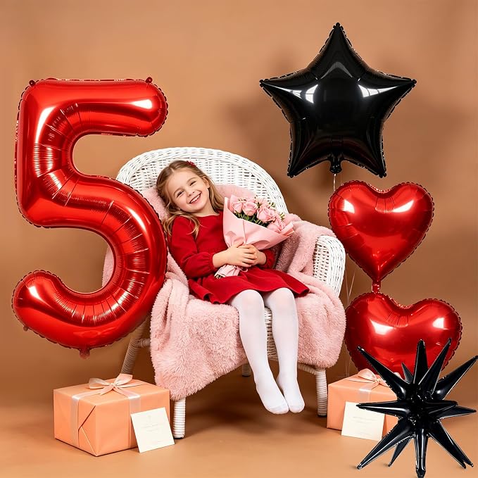 TONIFUL 5th Birthday Balloons Kit 40 Inch Red Large Number 5 Foil Balloon | - Image 5