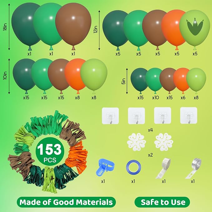Amandir 153pcs Dinosaur Balloons Arch Garland Kit Different Sizes | 18 12 10 5 - Image 3