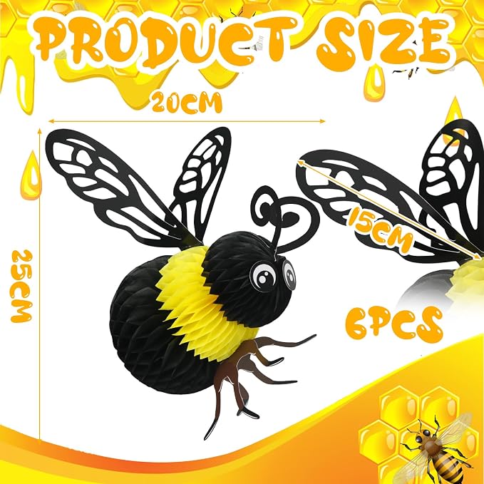 Jetec 6 Pcs Cute Honey Bee Party Decor, Bee Day Honeybee Honeycomb Hanging - Image 2