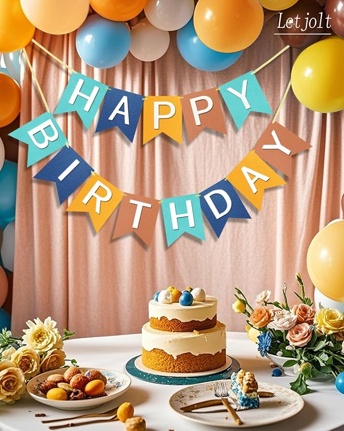 Letjolt Happy Birthday Banner Blue Orange Handmade Kids Party 13pcs | Birthday - Image 7