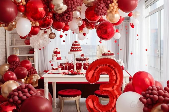 40 Inch 3 Red Number Balloons Mylar Foil Balloons 3rd Birthday Party Decor | - Image 6