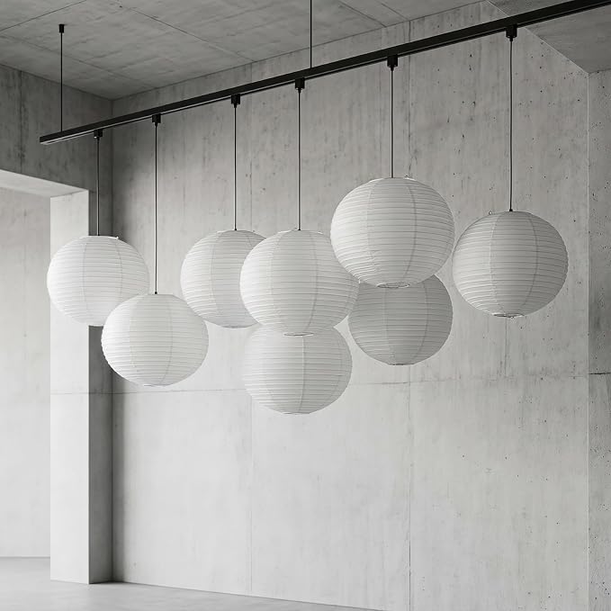 DOITOOL Round White Paper Lanterns 12 inch, Decorative Chinese/Japanese Hanging - Image 2