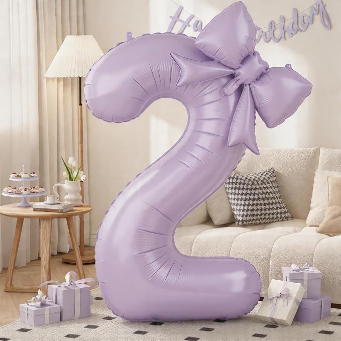 Light Purple 2 Balloons with Bow Balloons, 40 Inch Giant Self Inflating by KYGNE
