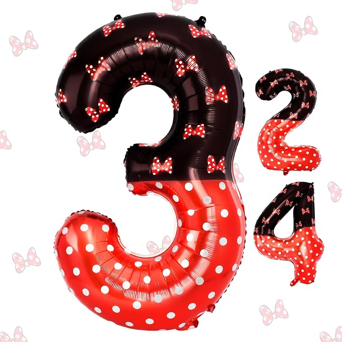 40 Inch Red Cartoon Mouse Number 3 Balloon, Birthday Party Decorations | Black by AXBMM