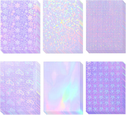 36 Sheets Holographic Sticker Paper, Clear Vinyl Sticker Laminate Film Self-Adhesive, Transparent Overlay Lamination Sticker Paper Waterproof, 6 Patterns-8.5x11 Inch