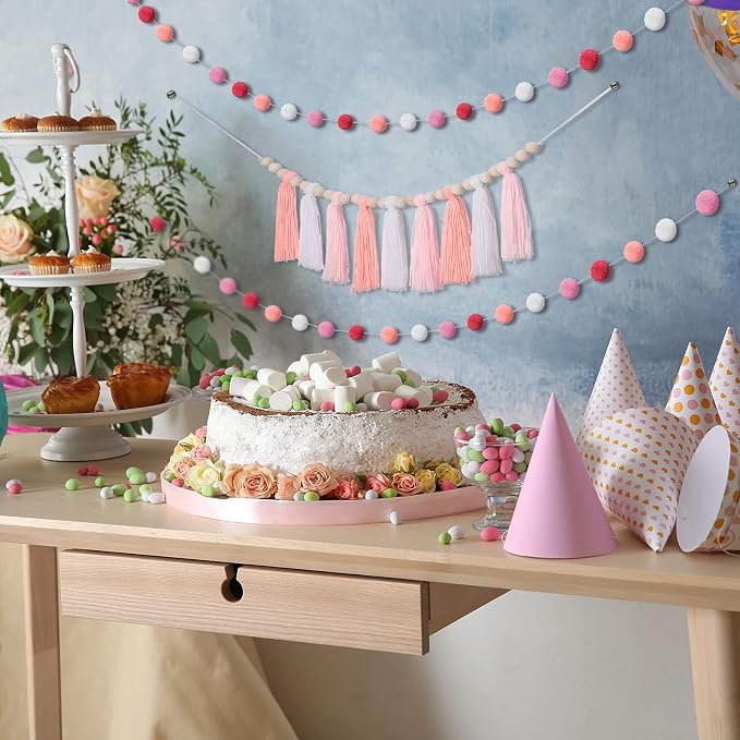 Syhood 3 Pcs 79" 2 Pom Pom Garland Wall Decor and 36" 1 Boho Tassel Garland - Image 5