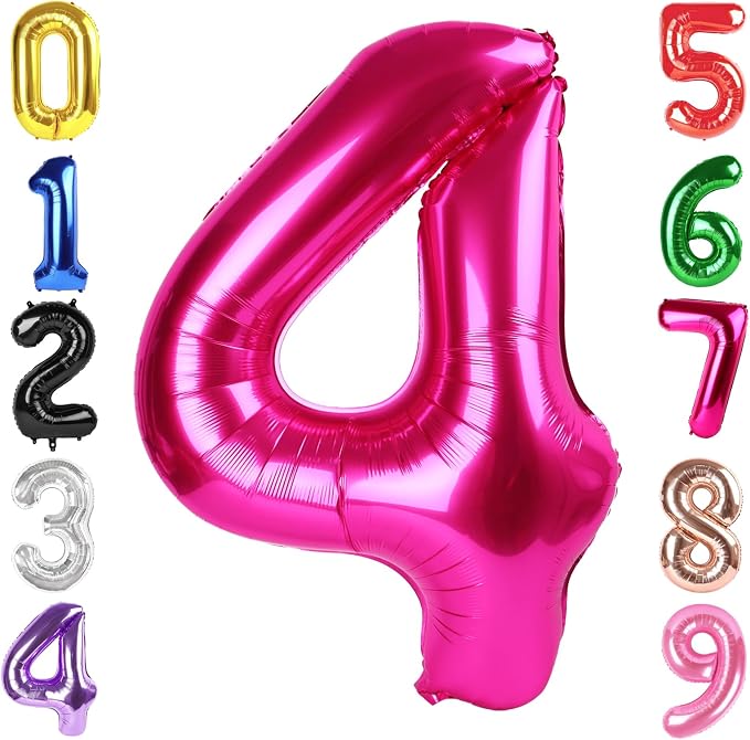 40 Inch Hot Pink Number 4 Balloon, 4th Birthday Party Decorations | 40 Inch Hot by Hadoife