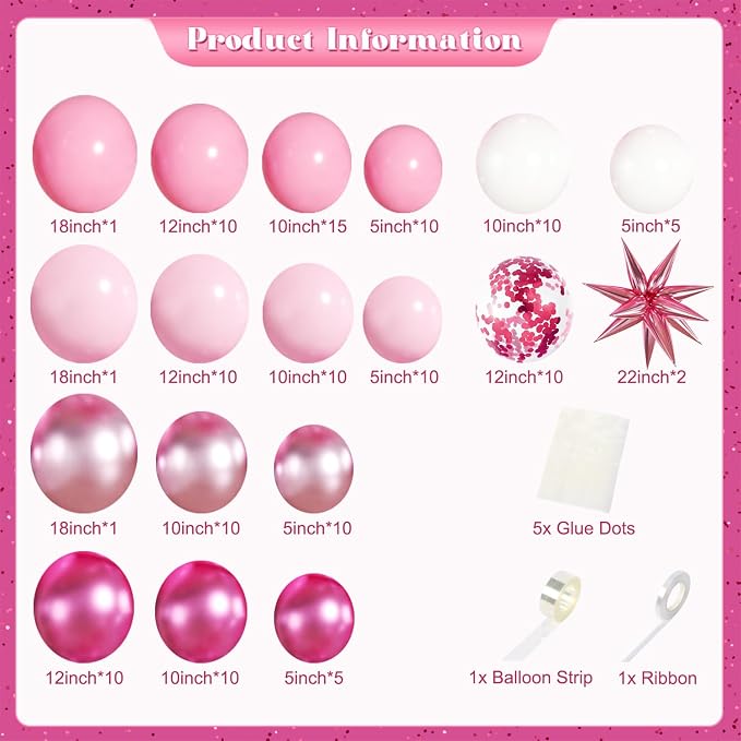 Pink Balloon Garland Arch Kit for Birthday Decorations | 140Pcs Hot Light - Image 4