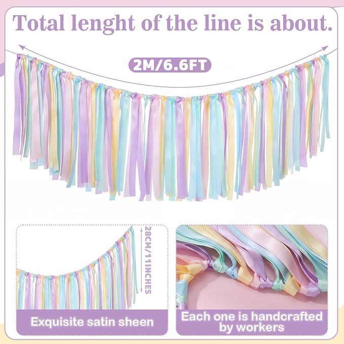 3 Pcs Pastel Ribbon Tassel Garland Pastel Banner Classroom Decor | 19 ft - Image 6