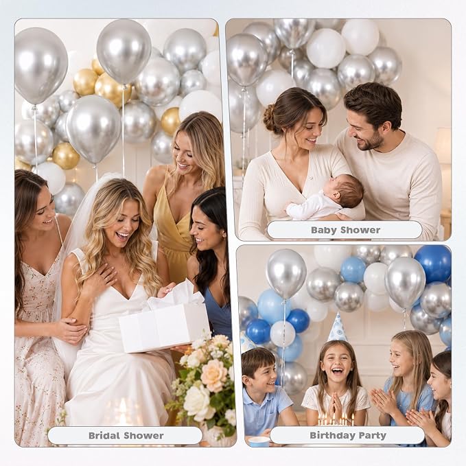 Metallic Silver Balloons 12 Inch Chrome Silver Helium Party Balloon | 30 pcs - Image 5