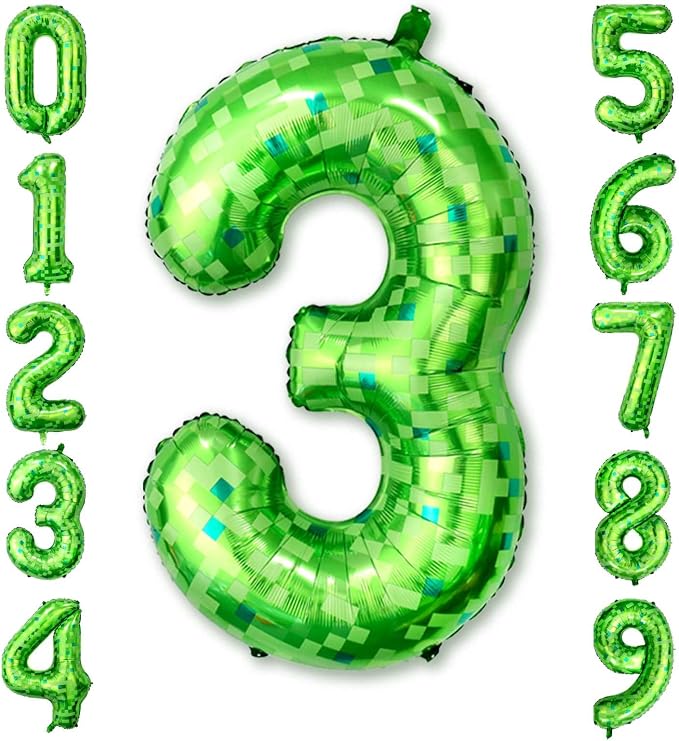 40 Inch Green Pixel Number 3 Balloon, Lime Green Large Foil Number Balloon 3rd by Unknown