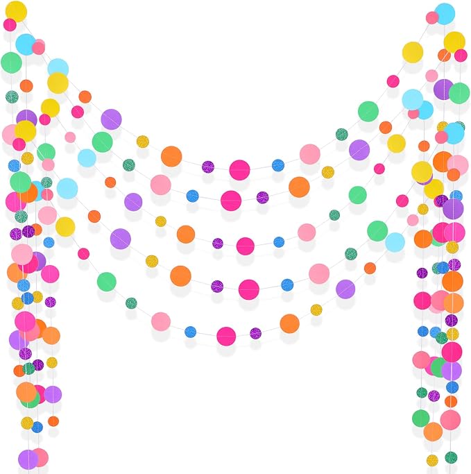 Outus 5 Pieces Colorful Circle Garland Banner Hanging Paper Dot Decorations by Outus