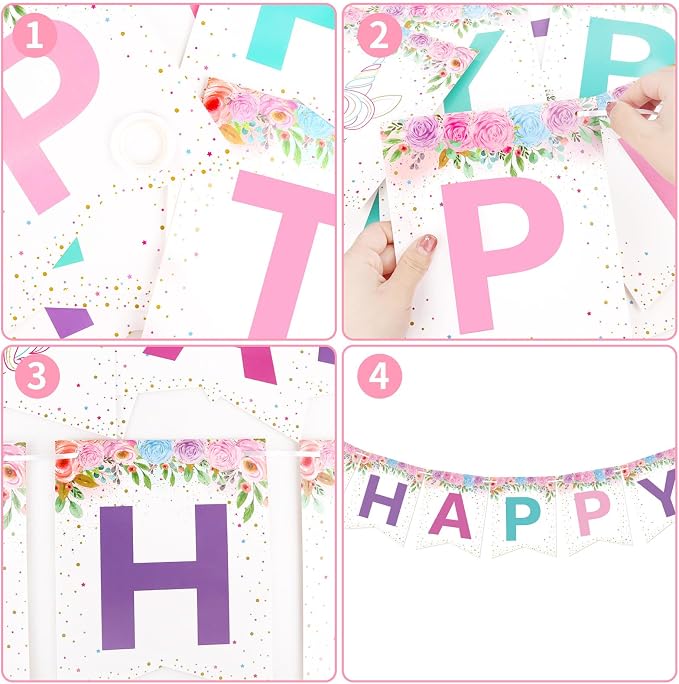 Unicorn Birthday Decorations Unicorn Happy Birthday Banner Garland - Image 3
