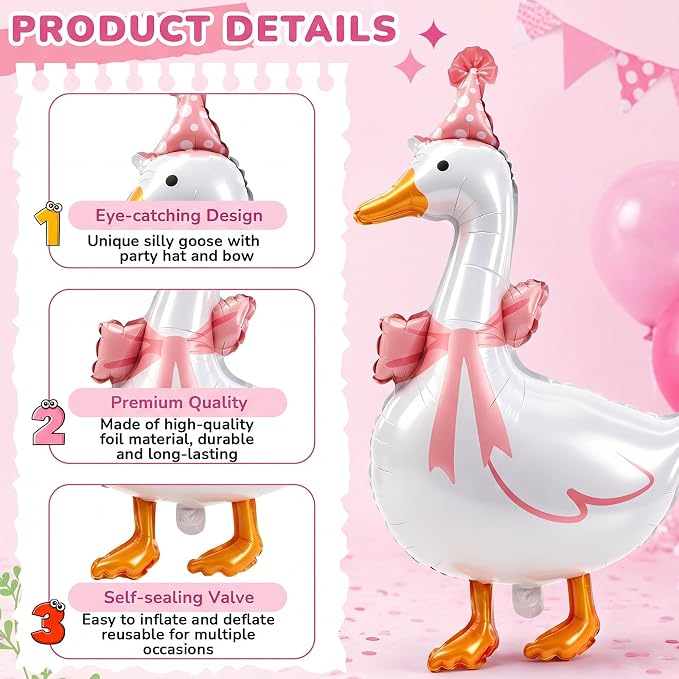 Soulchen 12 Pcs One Silly Goose Balloons Set 33" Giant White Goose Foil Balloons - Image 4