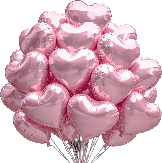 30 Pcs 18 Inch Pink Heart Foil Mylar Helium Balloons by Makeyourpartypop