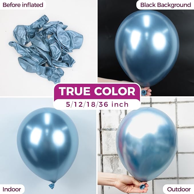 Bezente Metallic Light Blue Latex Party Balloons 100 Pack 12 inch | Chrome - Image 2