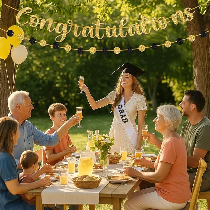 Graduation Decorations 2026 – Gold Congratulations Graduate Banner, Pre-Strung - Image 4