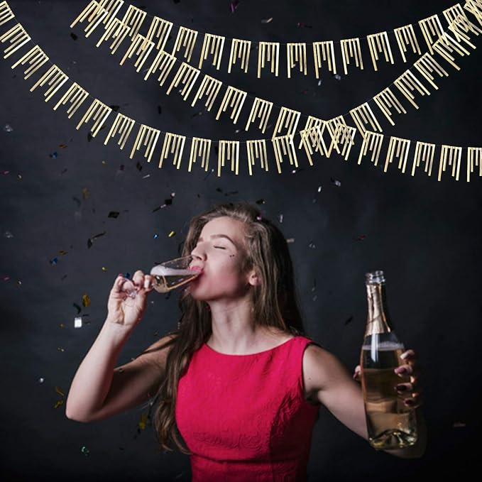40Ft Champagne Gold Tassel Banner Bunting Double Sided Metallic Paper Garland - Image 4