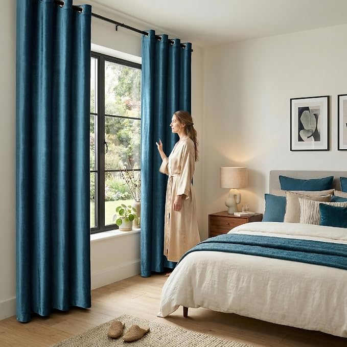 Velvet Peacock Blue Blackout Curtains 120 inch Length - Image 3