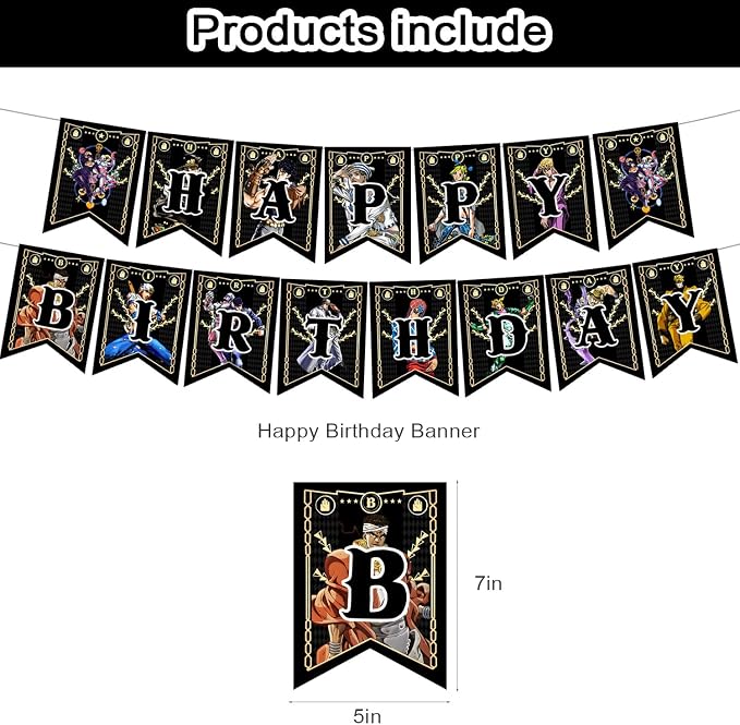 JoJo Bizarre Party Supplies, Cartoon Adventure Birthday Party Decorations Banner - Image 2