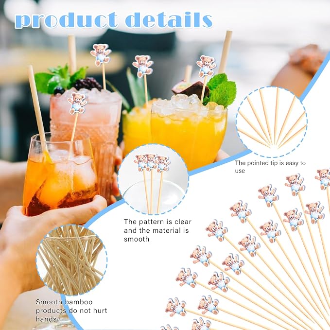 100Pcs Bear Theme Cocktail Picks We Can Bearly Wait Baby Shower Decor Long - Image 2