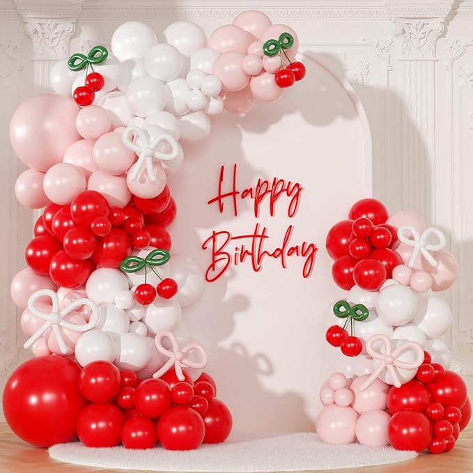 CROSSFINGERS Cherry Red Pink Balloon Garland Arch Kit Party Decorations | Bow by CROSSFINGERS