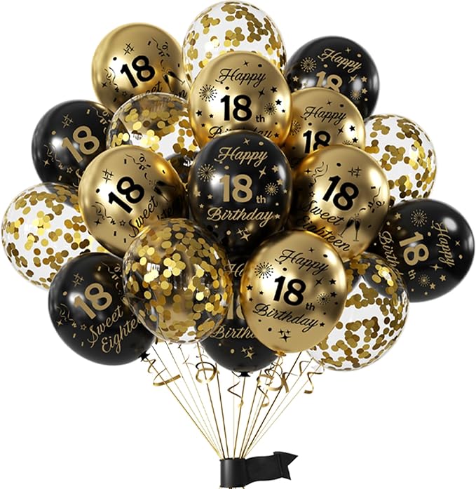 Black Gold 18th Birthday Balloons Pack of 15 Boys Girls Happy 18th Birthday by Hongplus