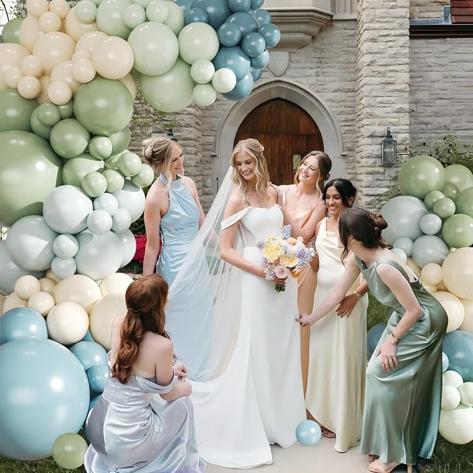 Dusty Blue Sage Green Balloon Arch Kit - Image 3