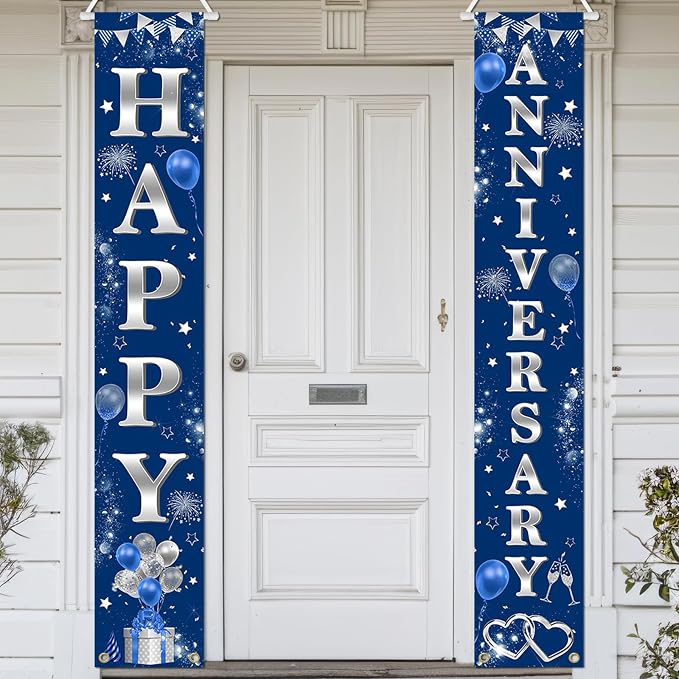 Avezano Happy Anniversary Door Banner Navy Blue and Silver Anniversary by AVEZANO