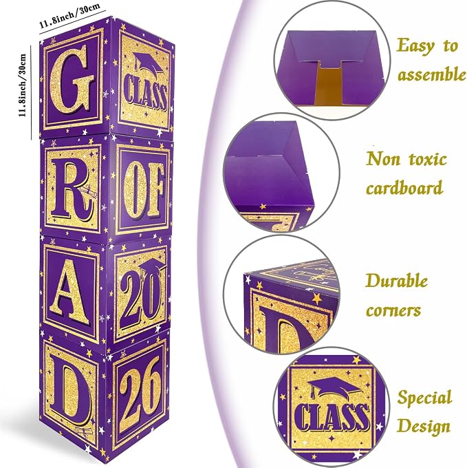 2026 Graduation Decorations Purple and Gold Class of 2026 Balloon Boxes | - Image 2