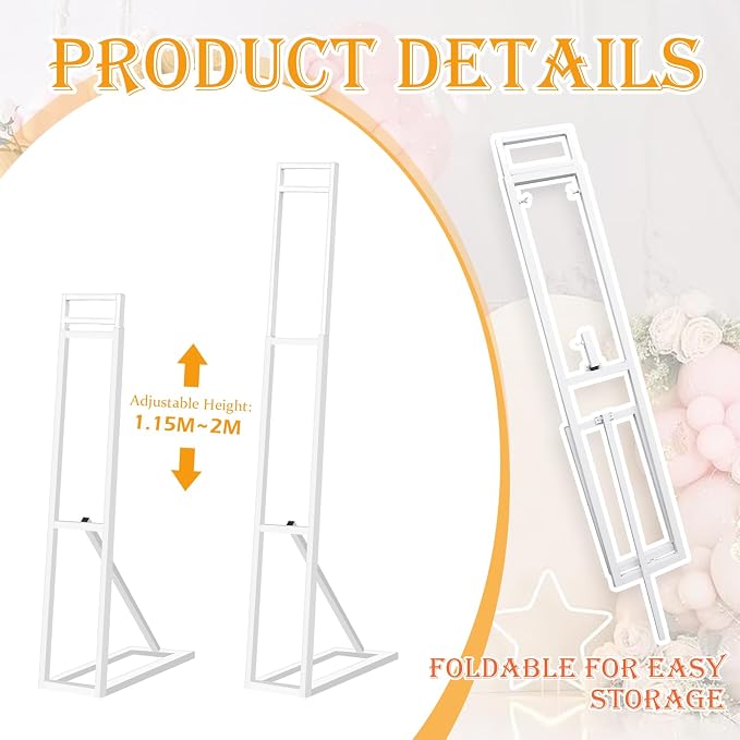 2 Pack White Wedding Backdrop Stand, Adjustable Metal Arch - Image 3