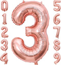 Rose Gold 3 Number Balloons, 40 Inch Big 3 Balloon Numbers Rose Gold 3 Foil by BBPOOL